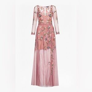 Whimsical French Connection Katalina Sheer Dusty Pink Embroidery Maxi Dress